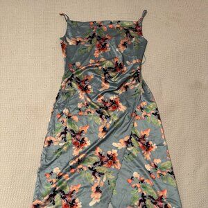 Inmod Sage Green Floral Print Satin Midi Dress